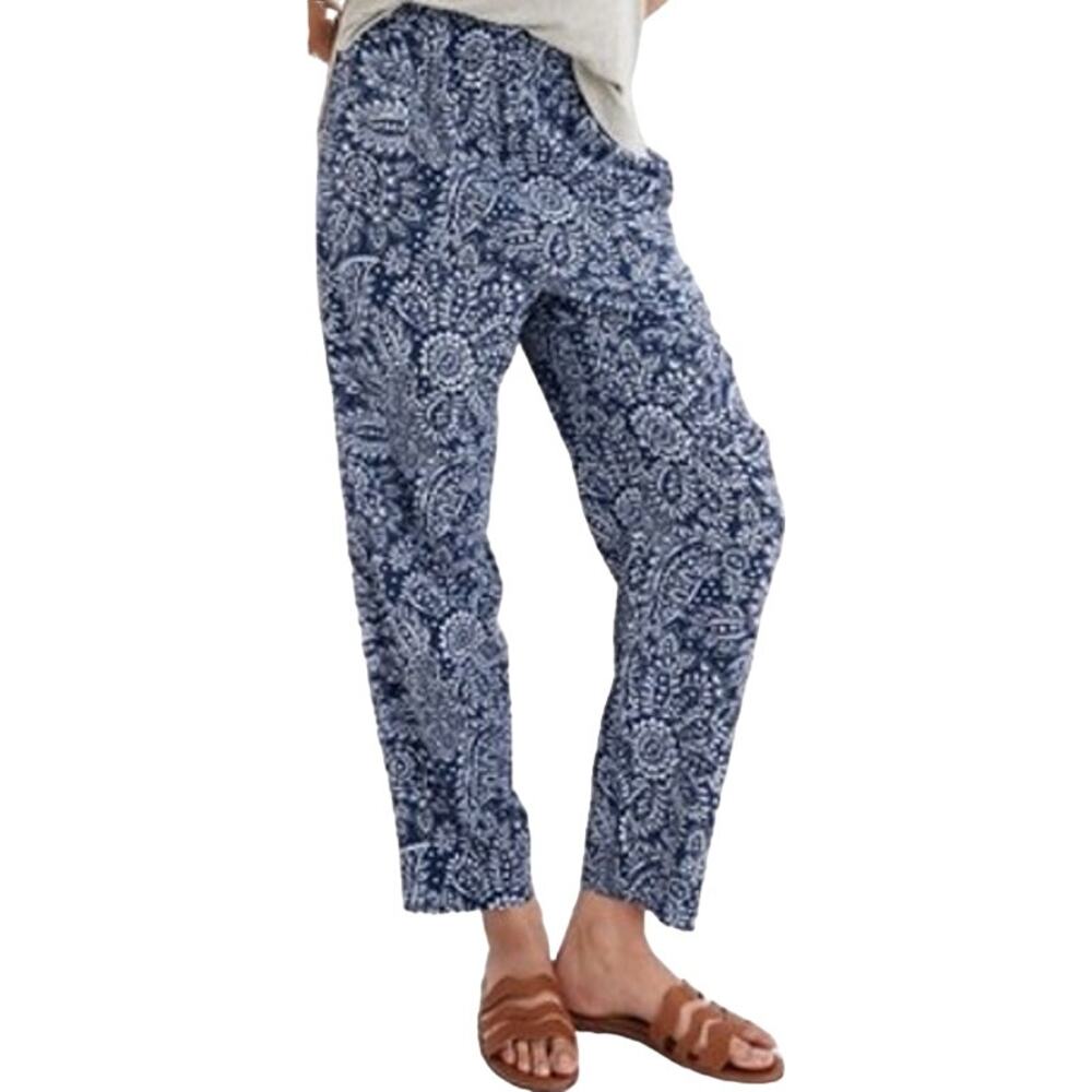 Madewell Tapered Huston Pull-On Crop Pants Tapered Leg Paisley Garden Blue XS